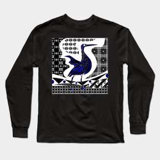 talavera egret bird ecopop in tribal wallpaper of porcelain arts Long Sleeve T-Shirt